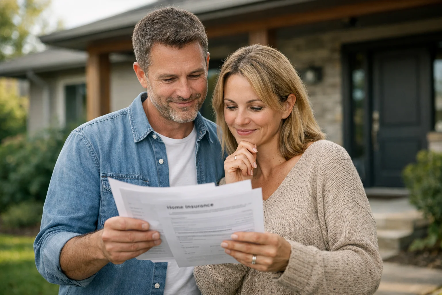 Couple reviewing home insurance documents